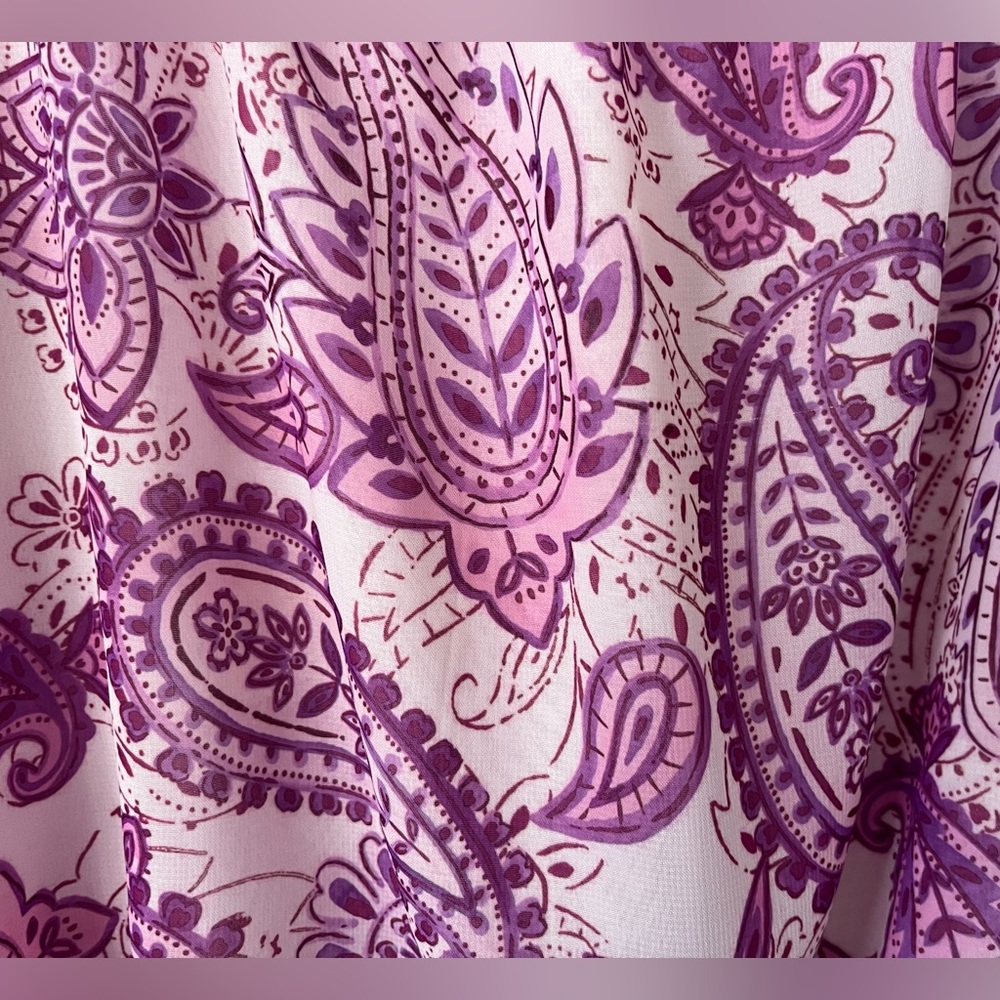 MELANIE LYNE Purple Paisley Square Neck Blouse Smocked Waist Size 4 - Picture 6 of 7